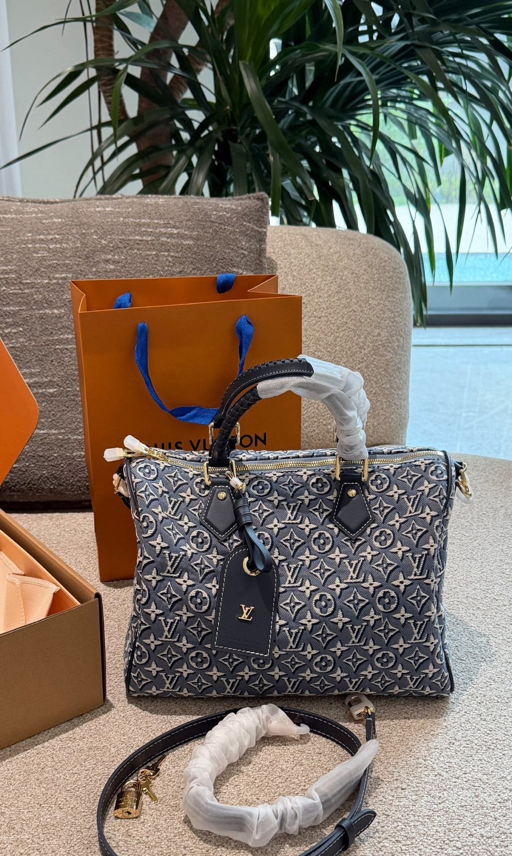 Louis Vuitton Speedy Monogram Denim Bag — front