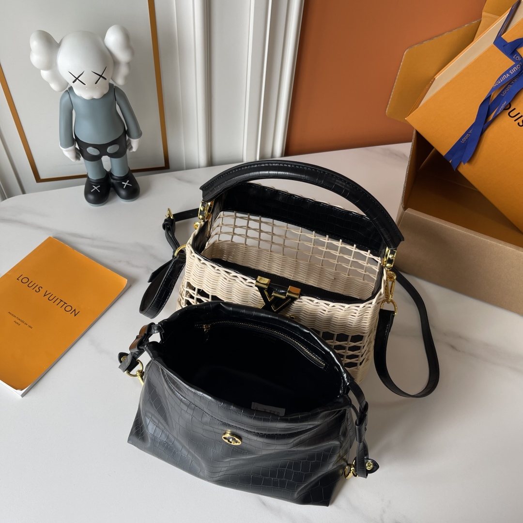 Louis Vuitton Capucines BB Rattan Woven Top-Handle Bag — detail