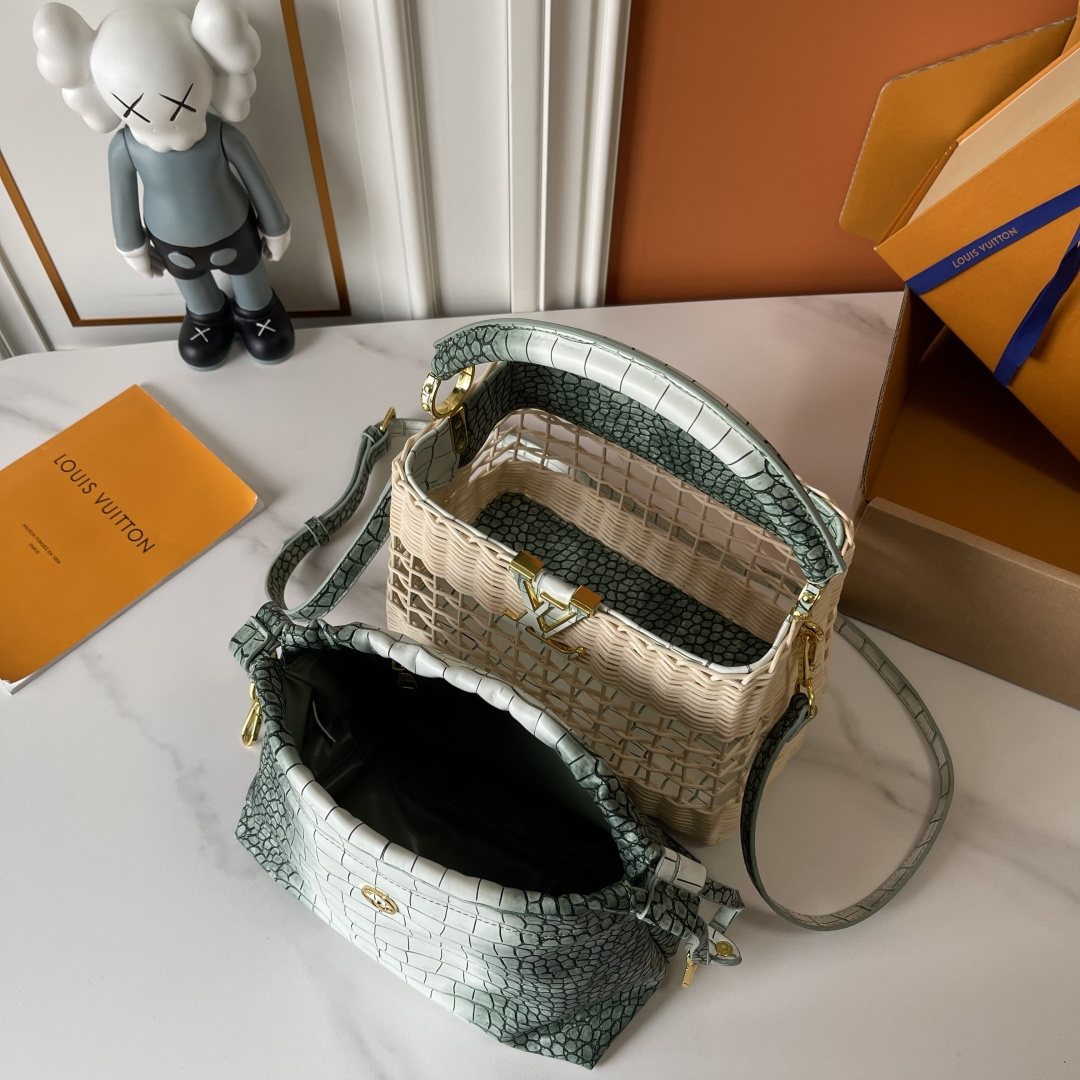 Louis Vuitton Capucines BB Rattan Woven Top-Handle Bag — detail