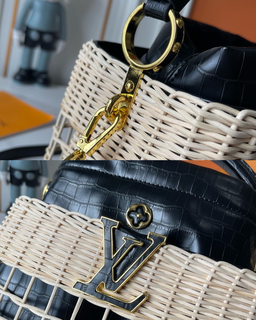 Louis Vuitton Capucines BB Rattan Woven Top-Handle Bag — detail