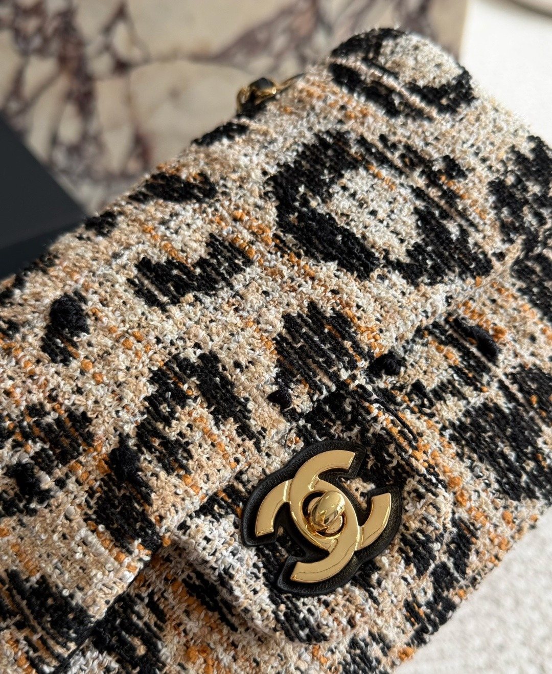 Chanel Textured Patterned Chain-Strap Flap Bag — detail