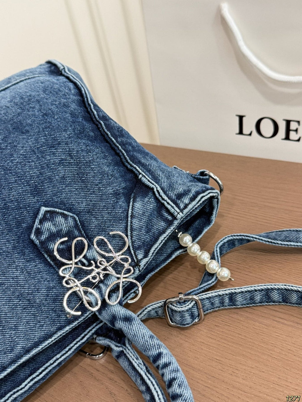 Loewe Denim Anagram Top-Handle Bag — detail