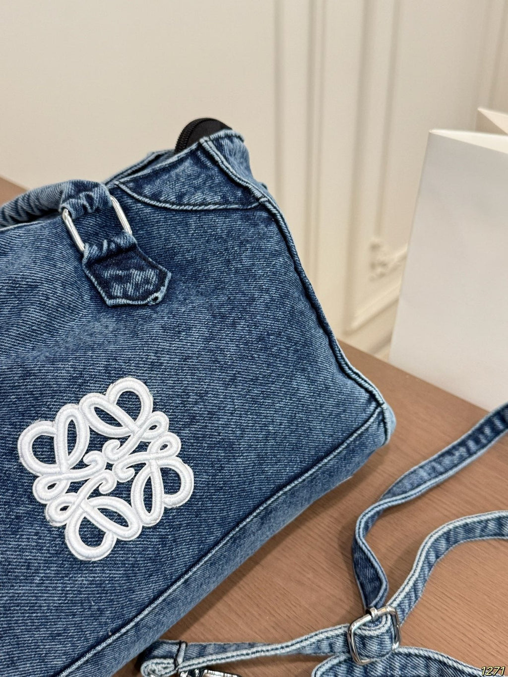 Loewe Denim Anagram Top-Handle Bag — detail