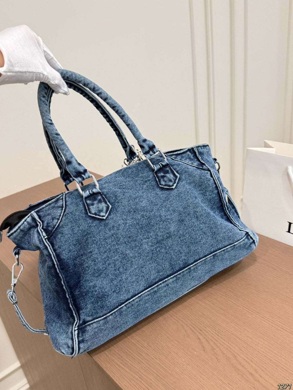 Loewe Denim Anagram Top-Handle Bag — back