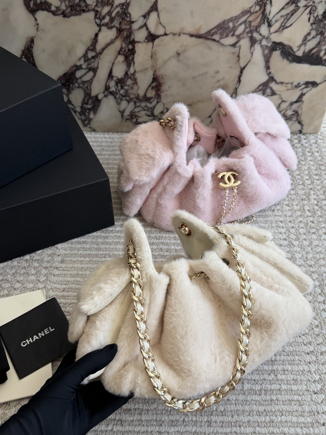 Chanel Fuzzy Drawstring Bucket Bag — back