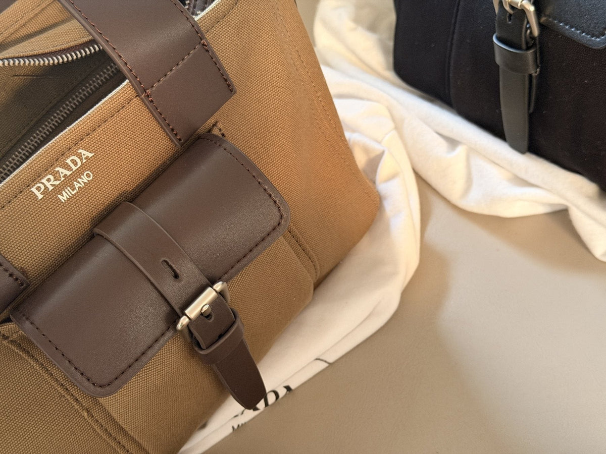 Prada Bonnie Soft Buckled-Pocket Handbag — detail