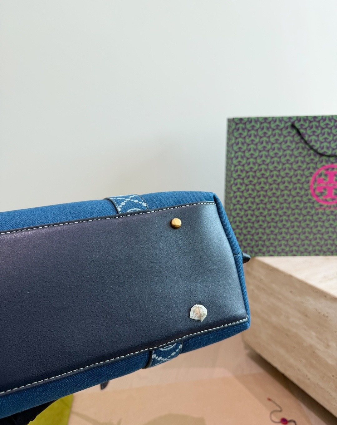Tory Burch Patterned-Trim Shoulder Tote — detail