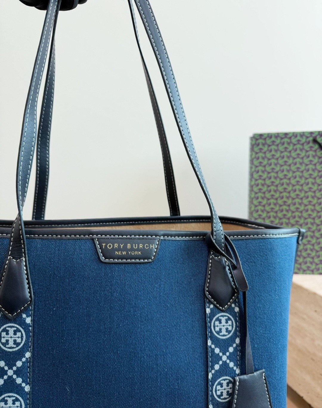 Tory Burch Patterned-Trim Shoulder Tote — detail