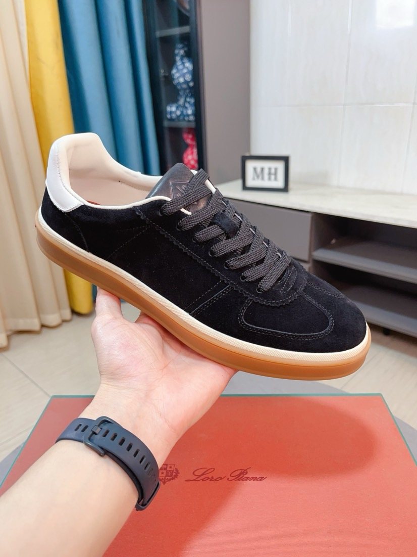 Loro Piana Contrast-Heel Lace-Up Sneakers — front
