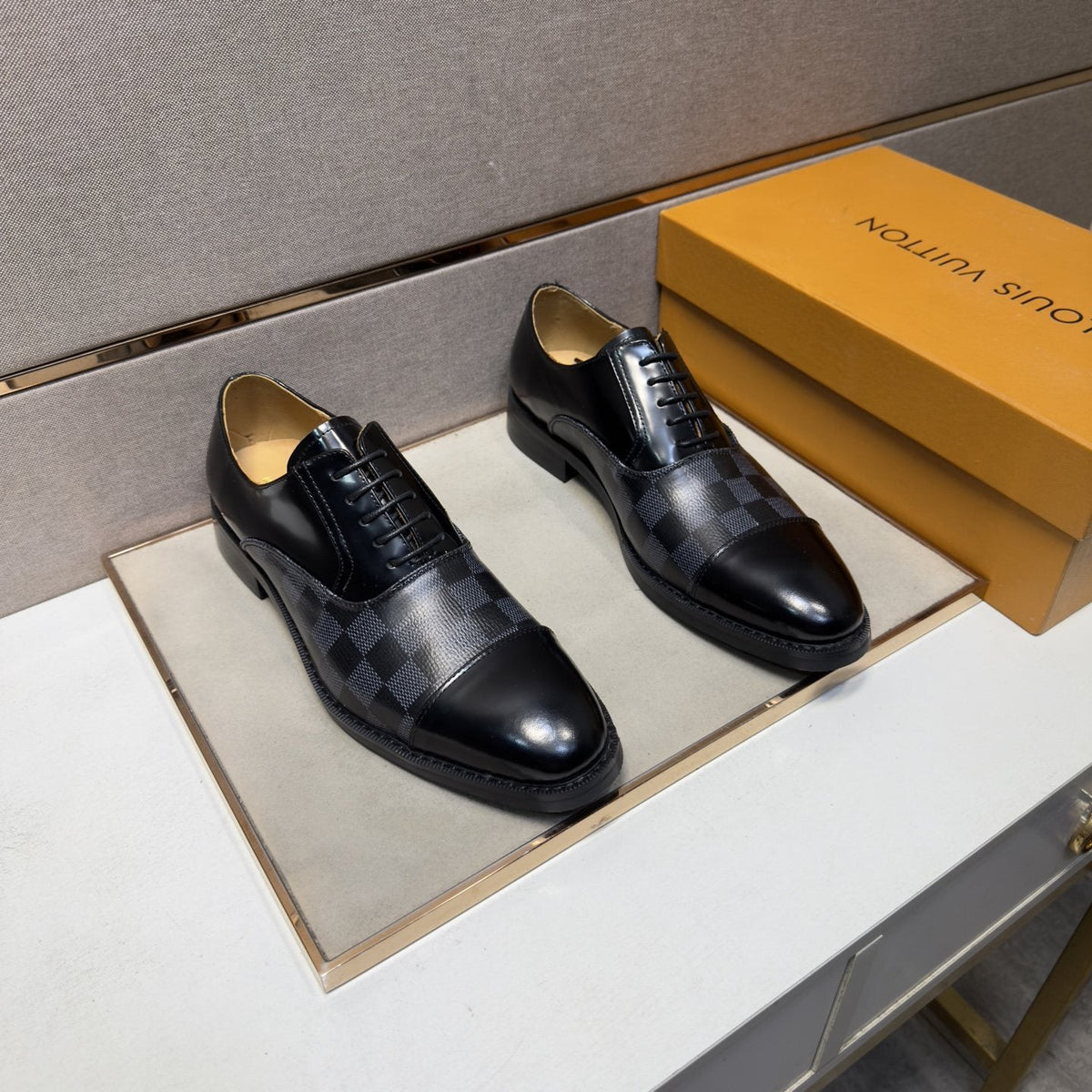 Louis Vuitton Check-Panel Lace-Up Dress Shoes — front