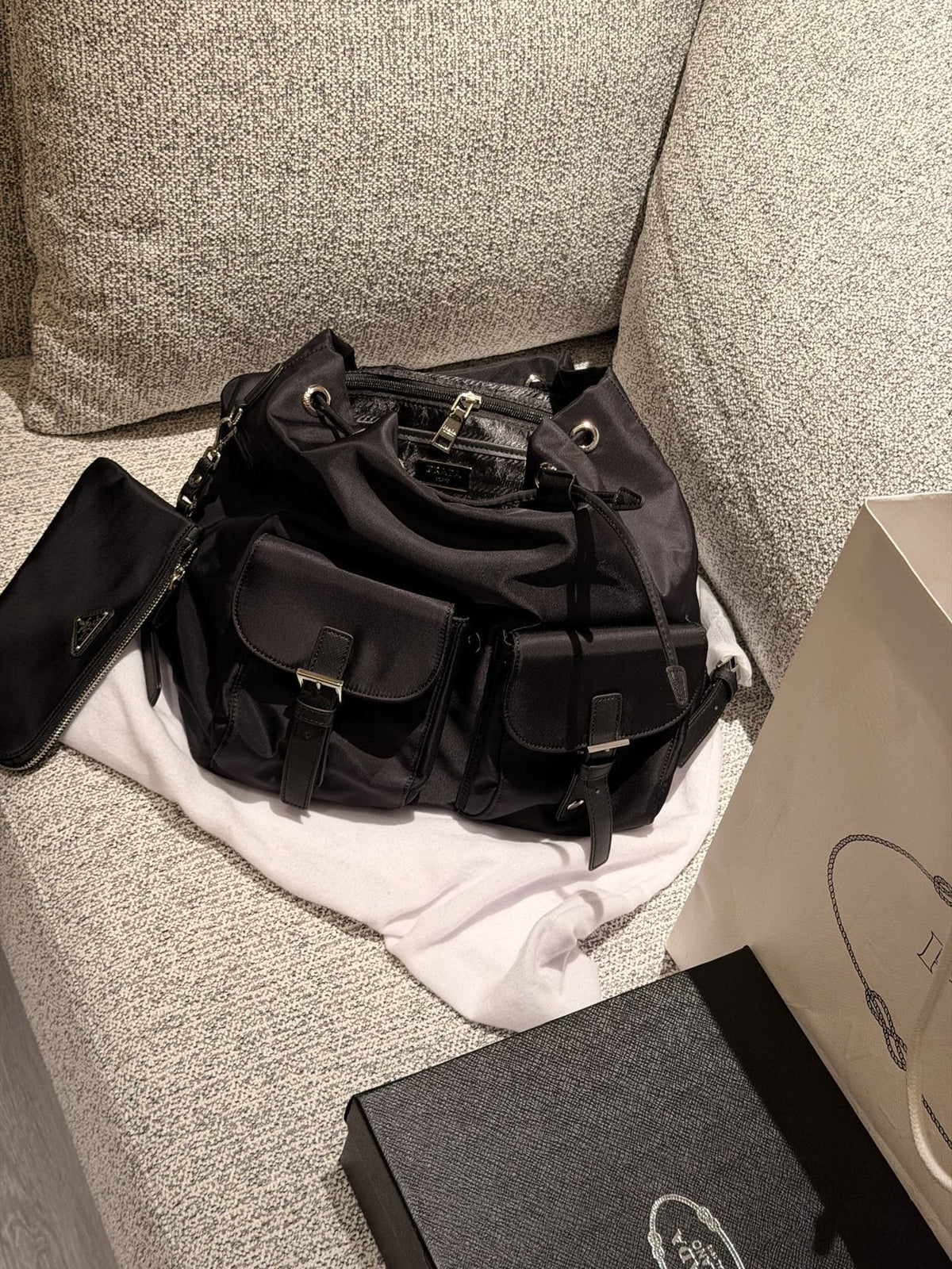 Prada Nylon Flap Backpack with Buckle Pockets — detail