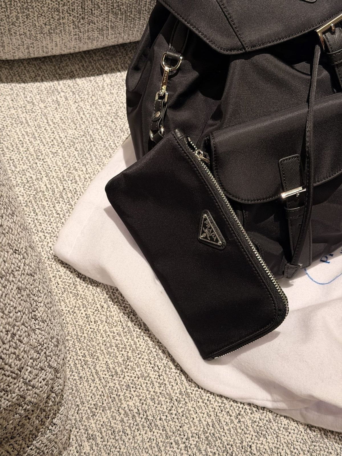 Prada Nylon Flap Backpack with Buckle Pockets — detail