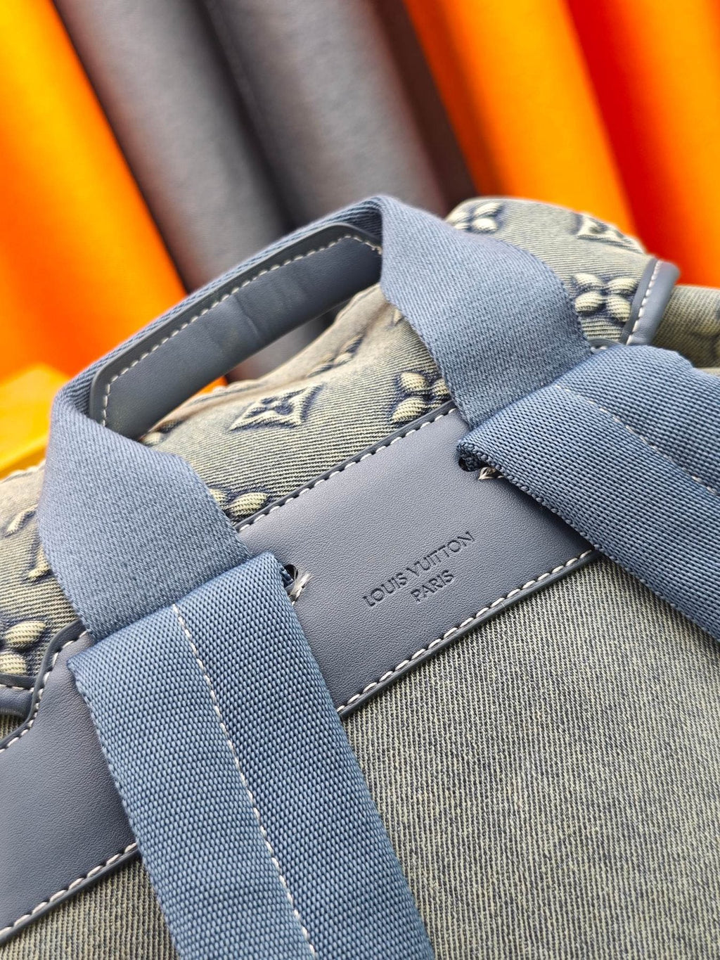Louis Vuitton Montsouris Faded Denim Monogram Backpack — detail