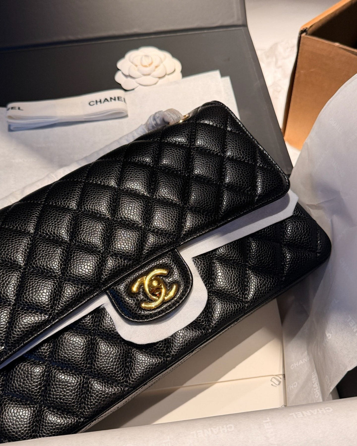 Chanel CF Black Quilted Flap Shoulder Bag — detail