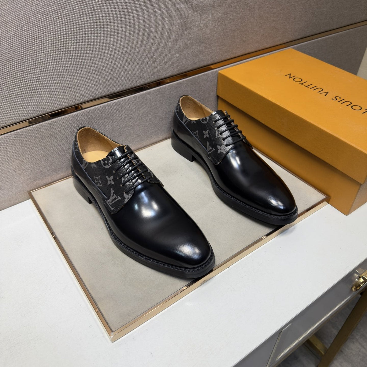 Louis Vuitton Patterned-Panel Lace-Up Dress Shoes — front