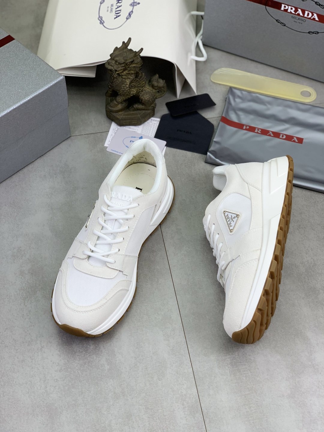 Prada Gray Paneled Men's Sneakers — front