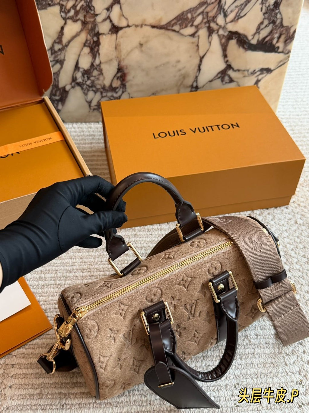 Louis Vuitton Keepall Embossed Monogram Duffel Bag — model