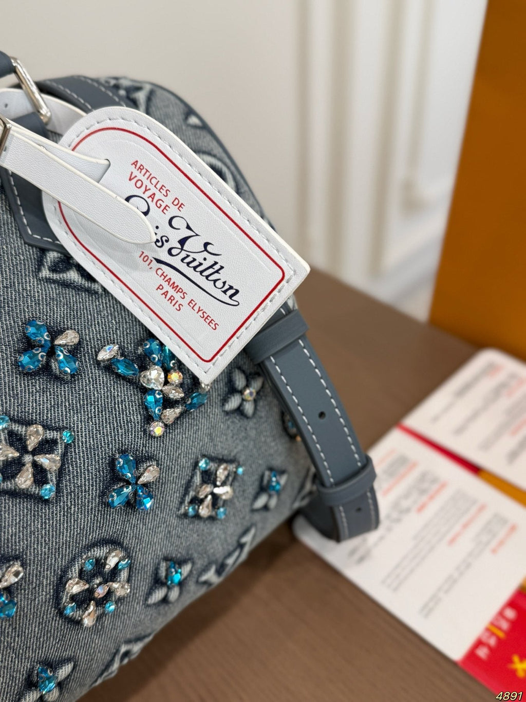 Louis Vuitton Speedy Embellished Denim Satchel — detail
