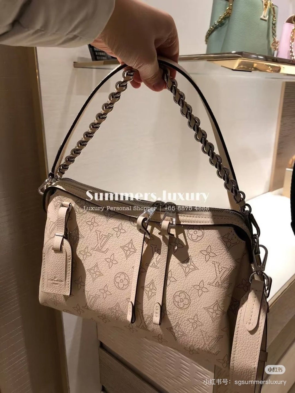 Louis Vuitton Mahina Chain-Detail Shoulder Bag — model