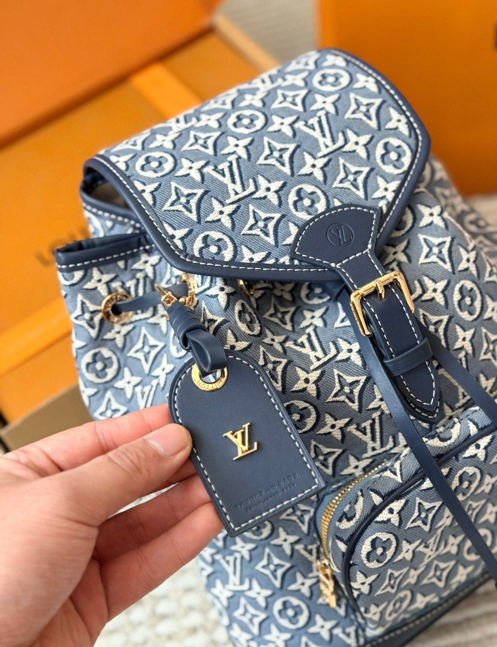 Louis Vuitton Carryall Blue Monogram Denim Backpack — detail