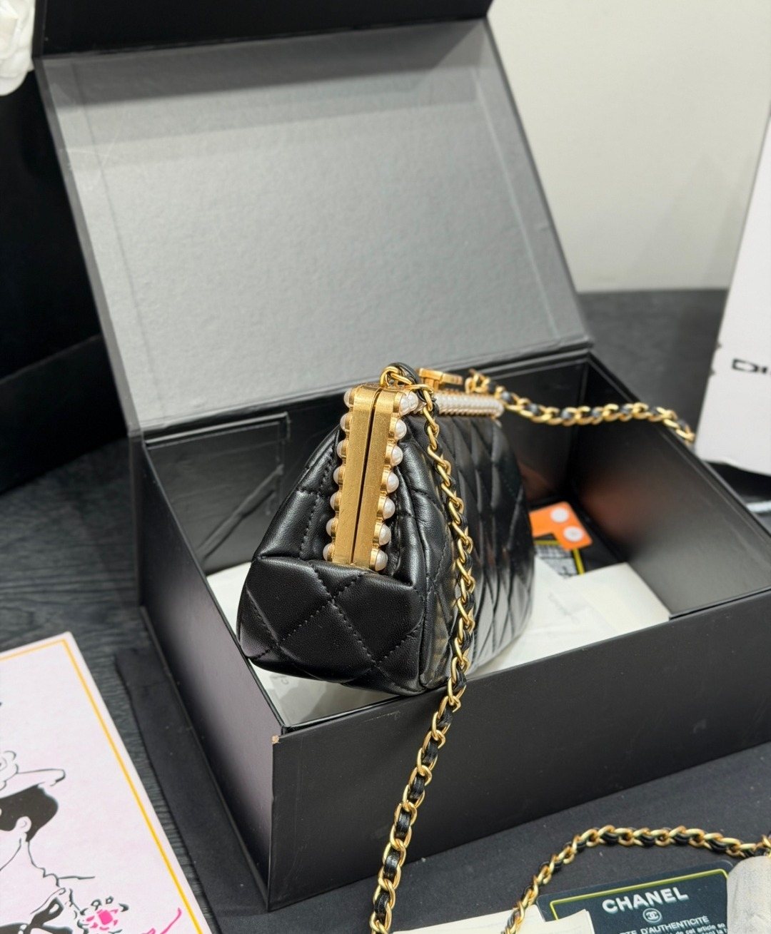 Chanel Pearl-Trim Quilted Frame Bag — side