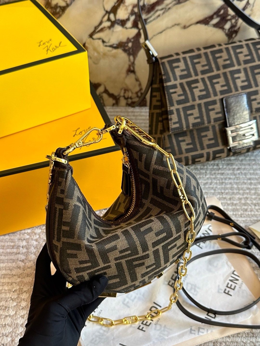 Fendi FF-Pattern Crescent Handbag — front