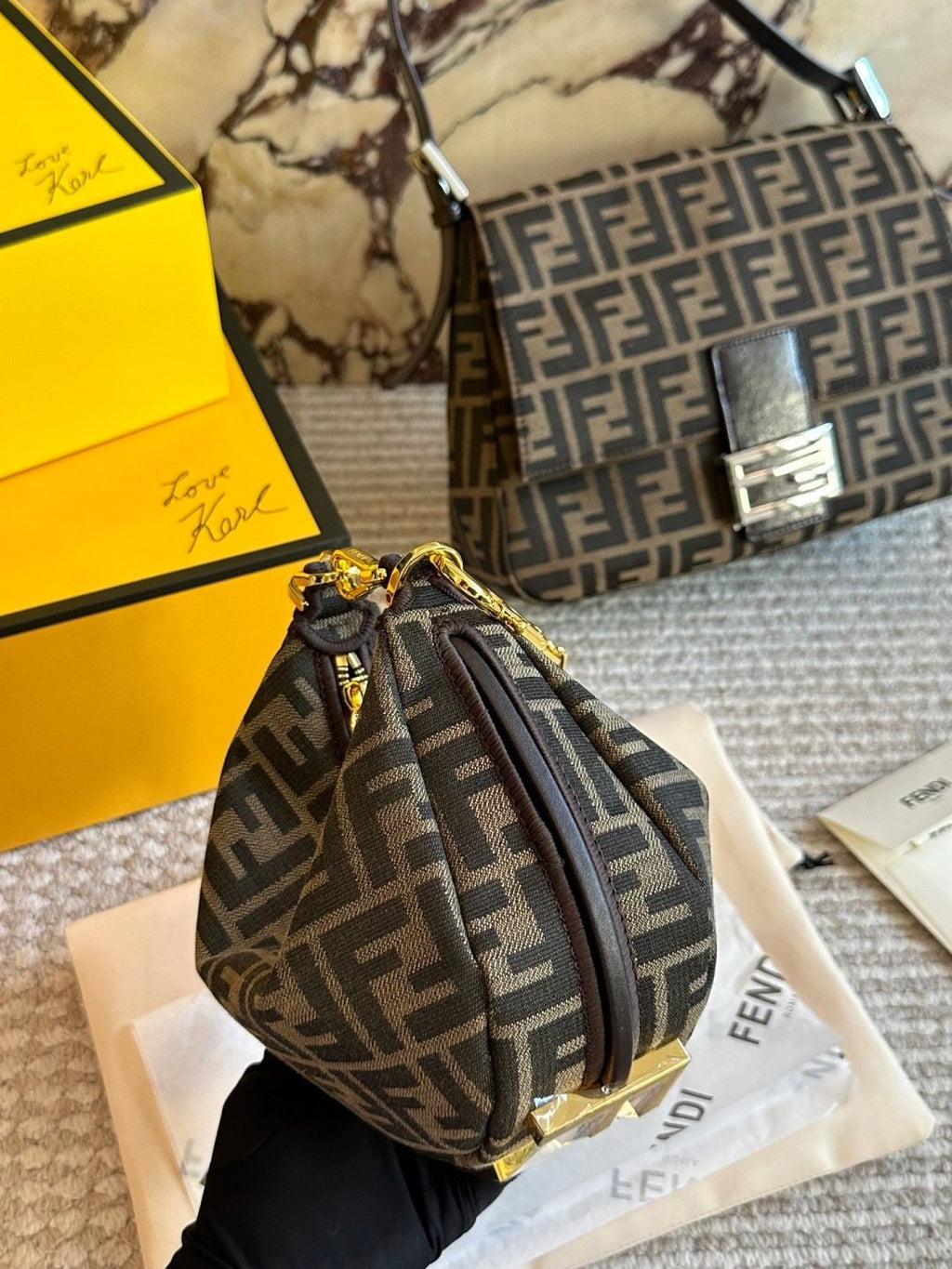 Fendi FF-Pattern Crescent Handbag — side
