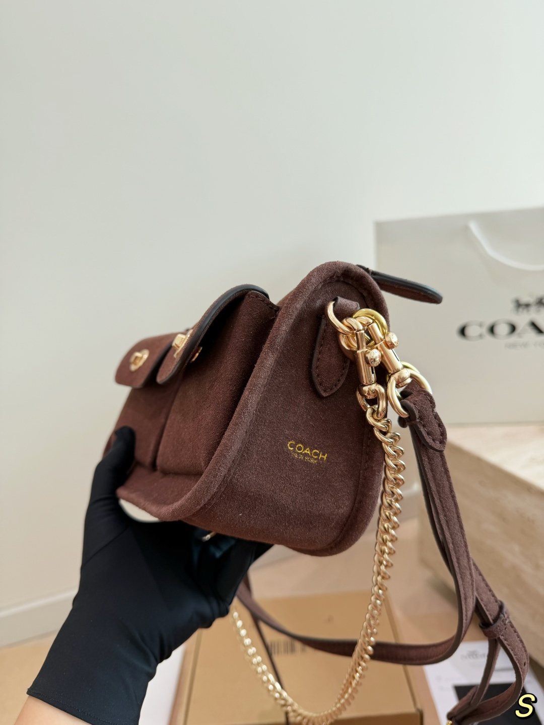 Coach Waverly Suede-Finish Shoulder Bag — side