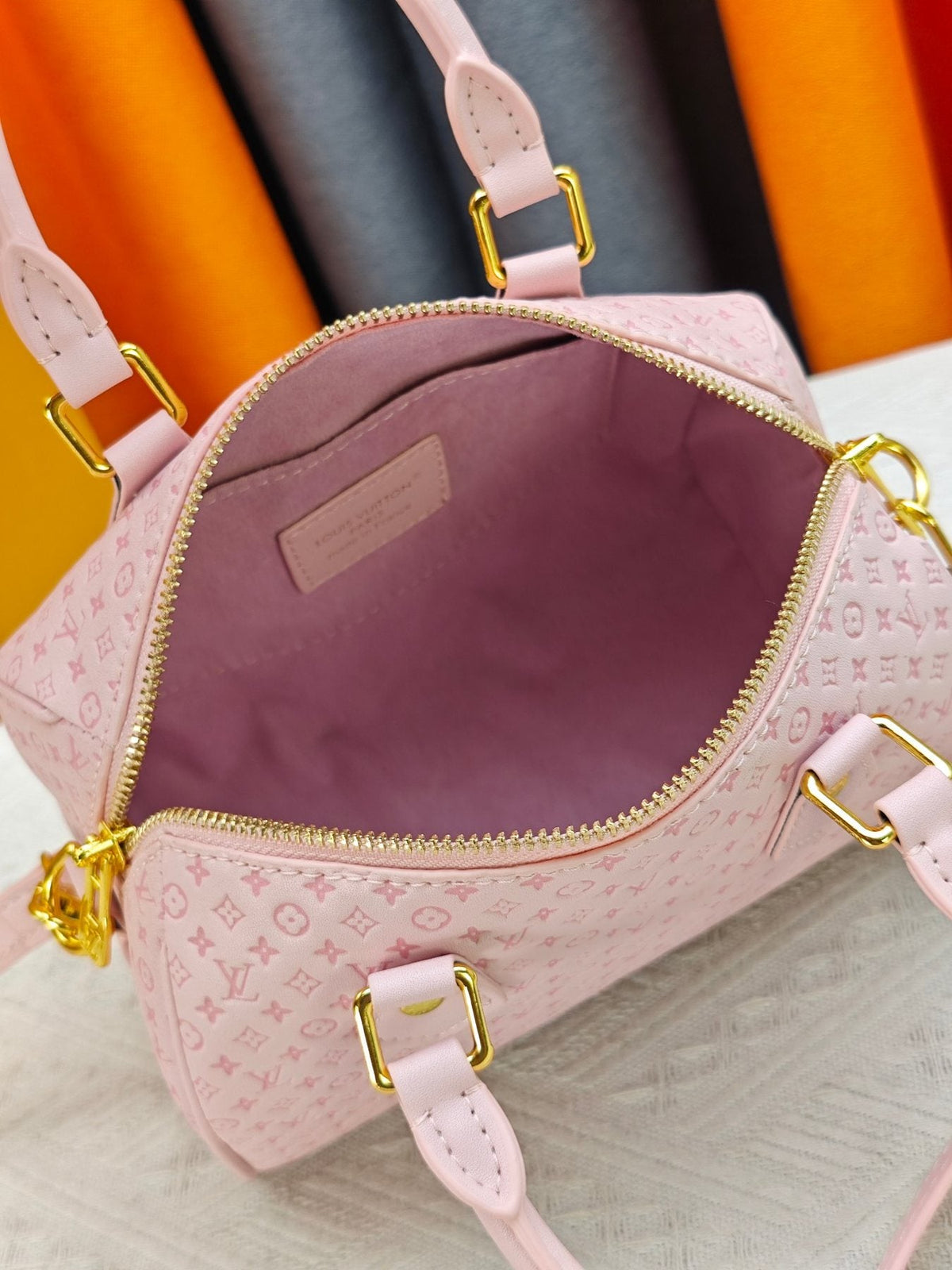 Louis Vuitton Speedy Bandoulière Embossed Monogram Satchel — detail