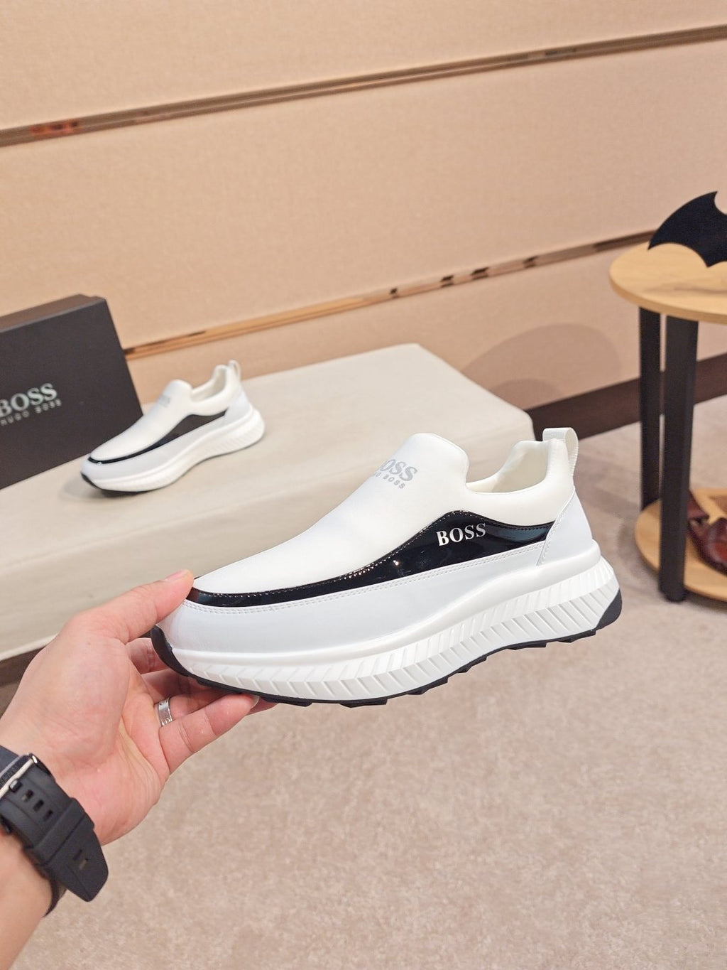 BOSS Contrast-Panel Slip-On Sneakers — model