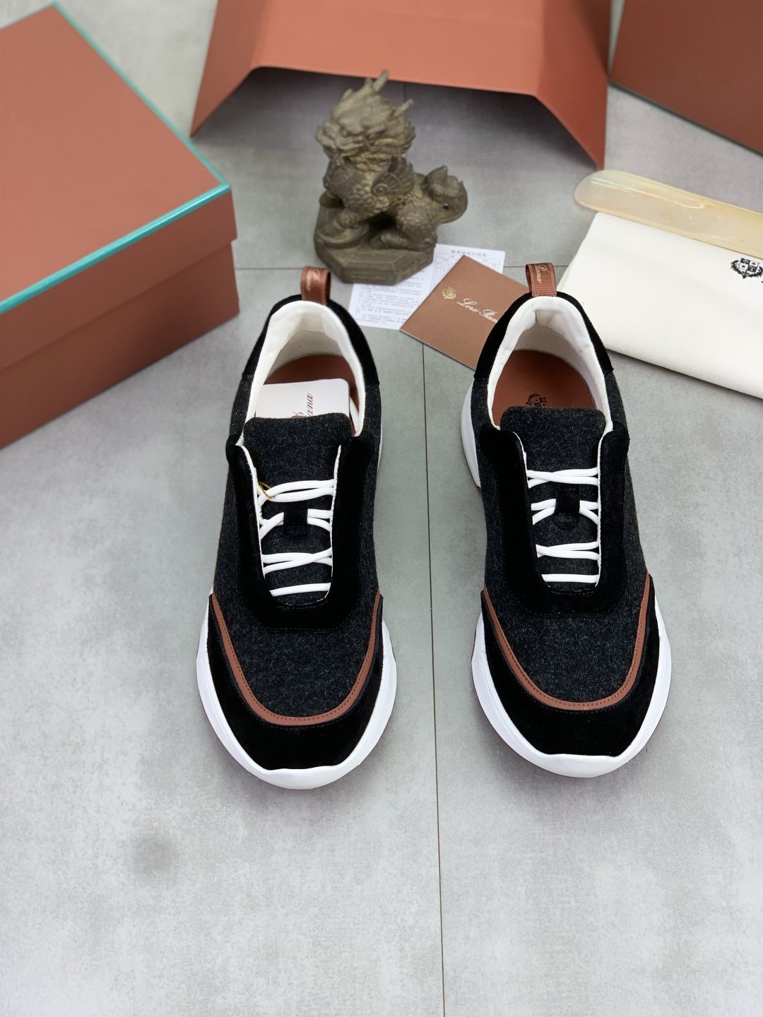 Loro Piana Contrast-Trim Lace-Up Sneakers — front