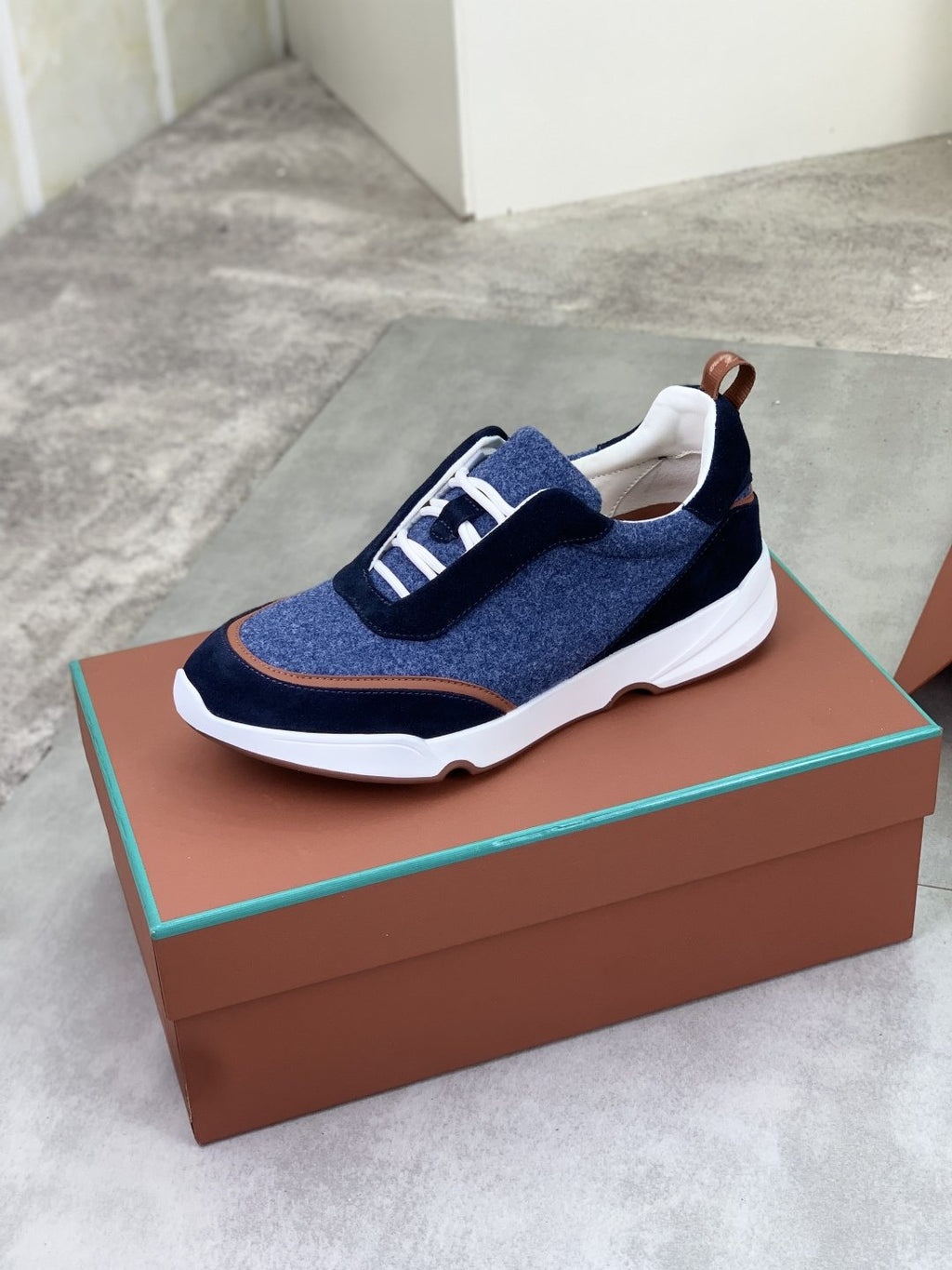 Loro Piana Contrast-Trim Lace-Up Sneakers — side