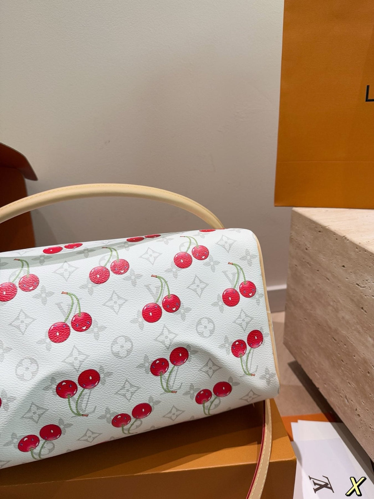 Louis Vuitton Speedy Cherry-Print Barrel Bag — detail