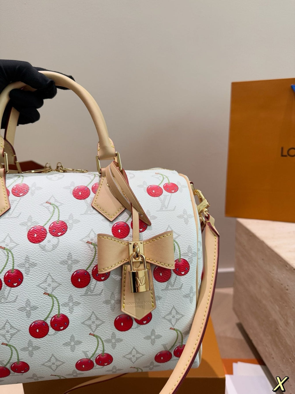 Louis Vuitton Speedy Cherry-Print Barrel Bag — front