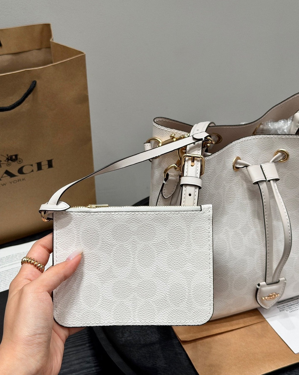 Coach Rowan Patterned Bucket Bag with Pouch — detail
