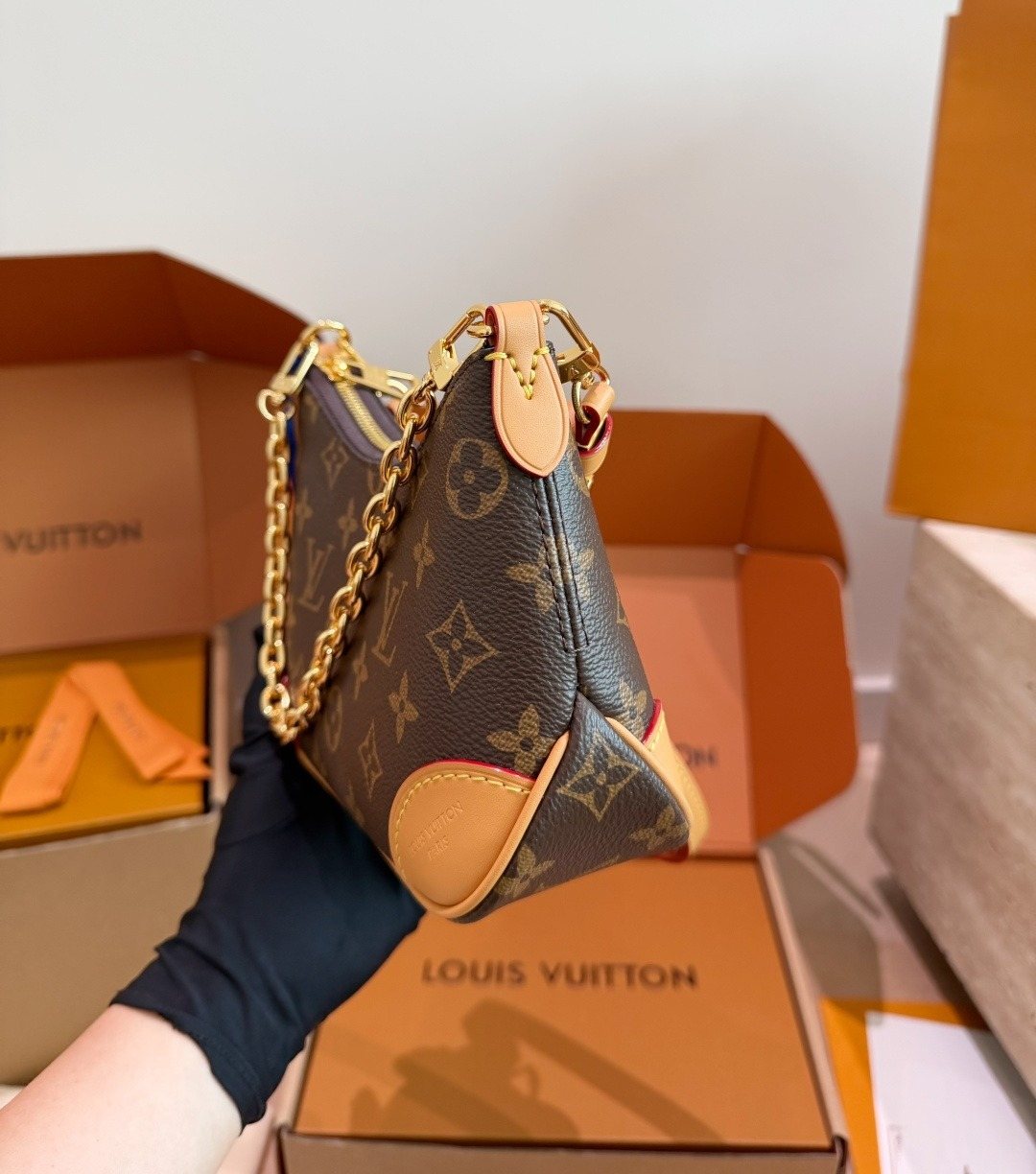 Louis Vuitton Curved Monogram Chain Crossbody Bag — side