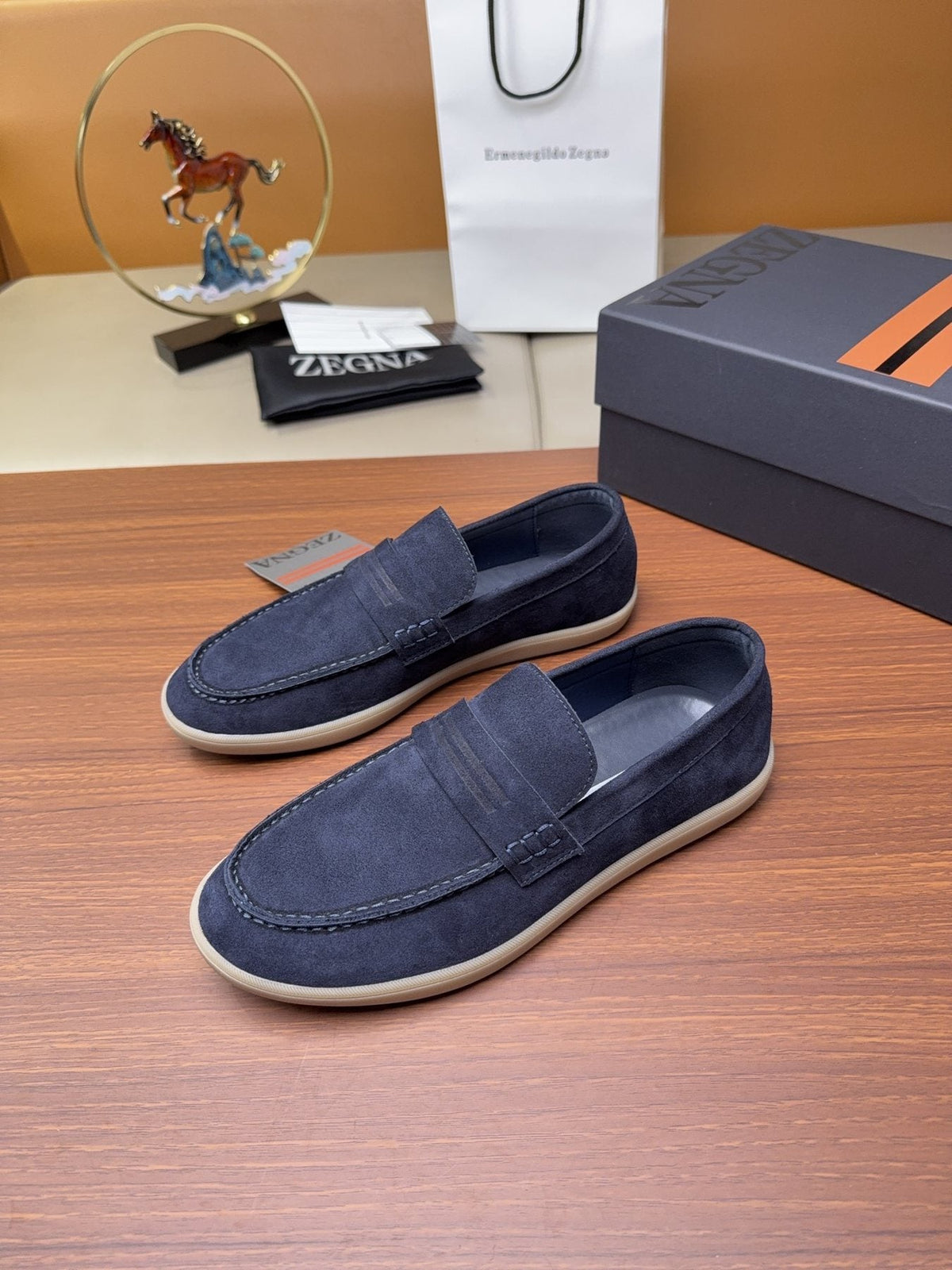 Zegna Men's Suede Strap Loafers — front