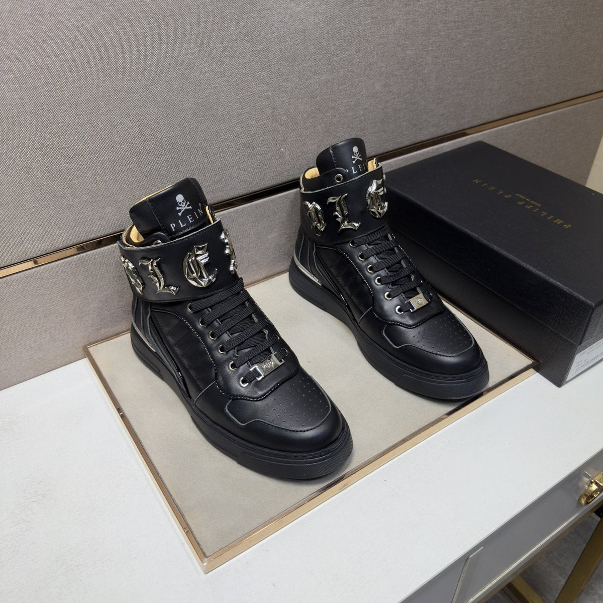 Philipp Plein Buckle-Strap High-Top Sneakers — front