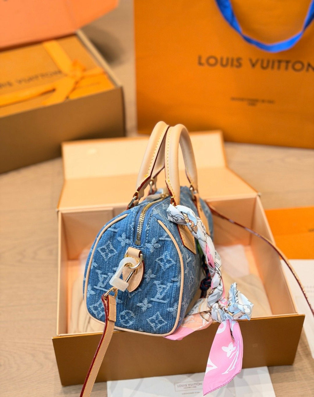 Louis Vuitton Nano Speedy Monogram Denim Bag — side