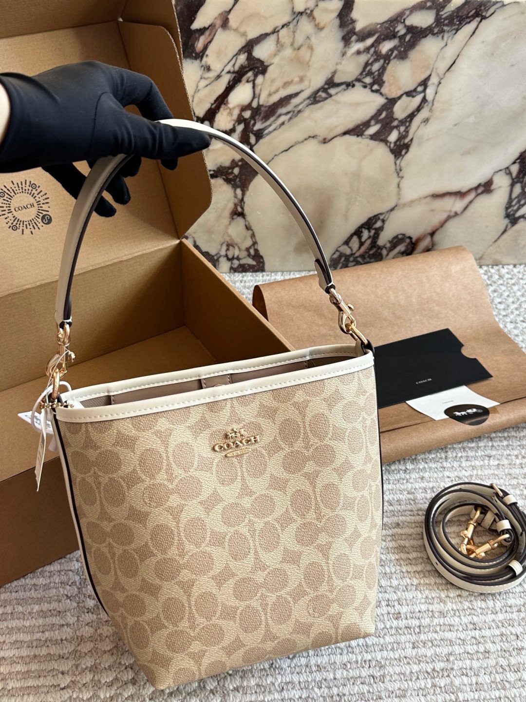 Coach Signature Pattern Bucket Bag — front