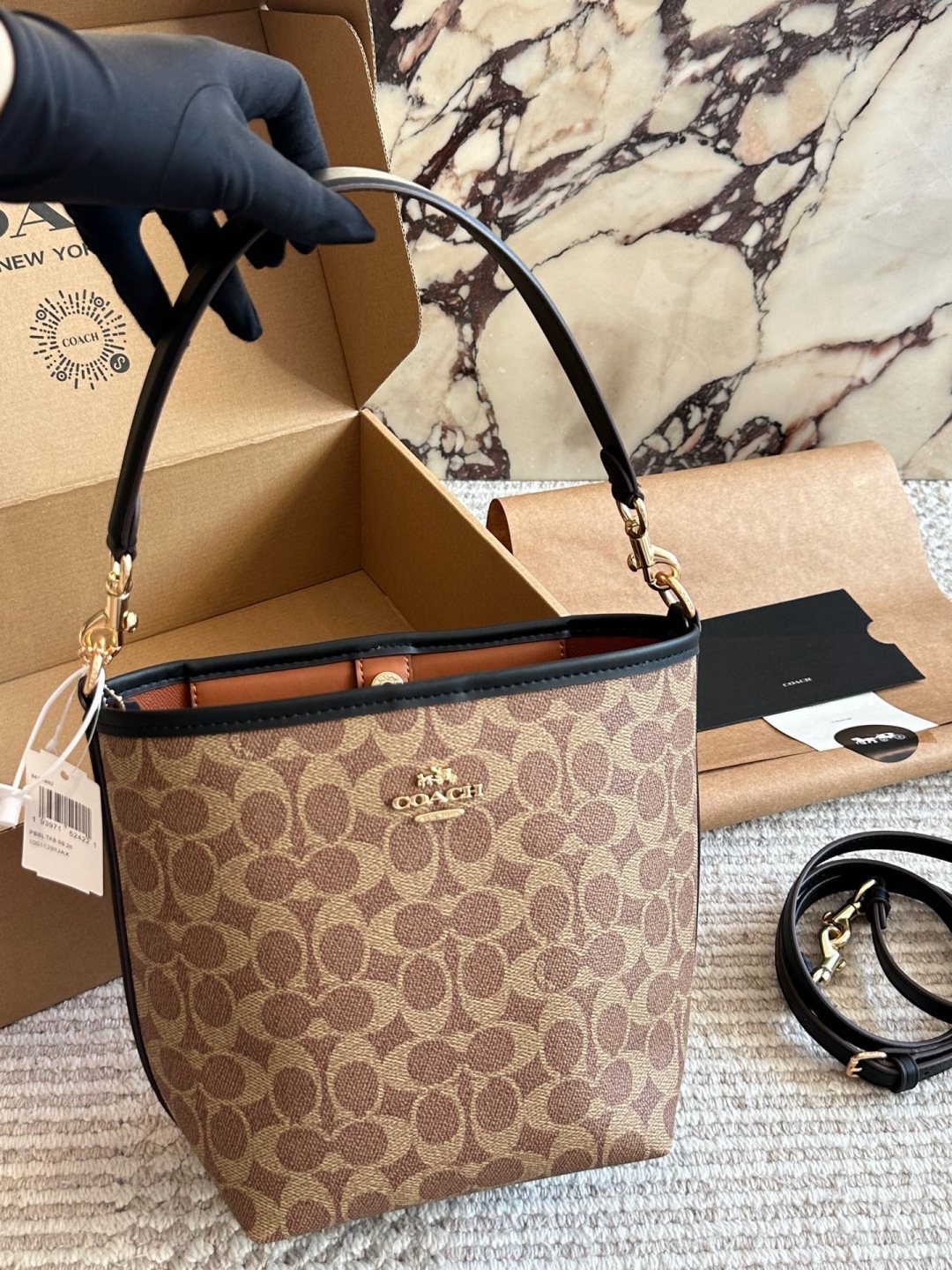 Coach Signature Pattern Bucket Bag — front
