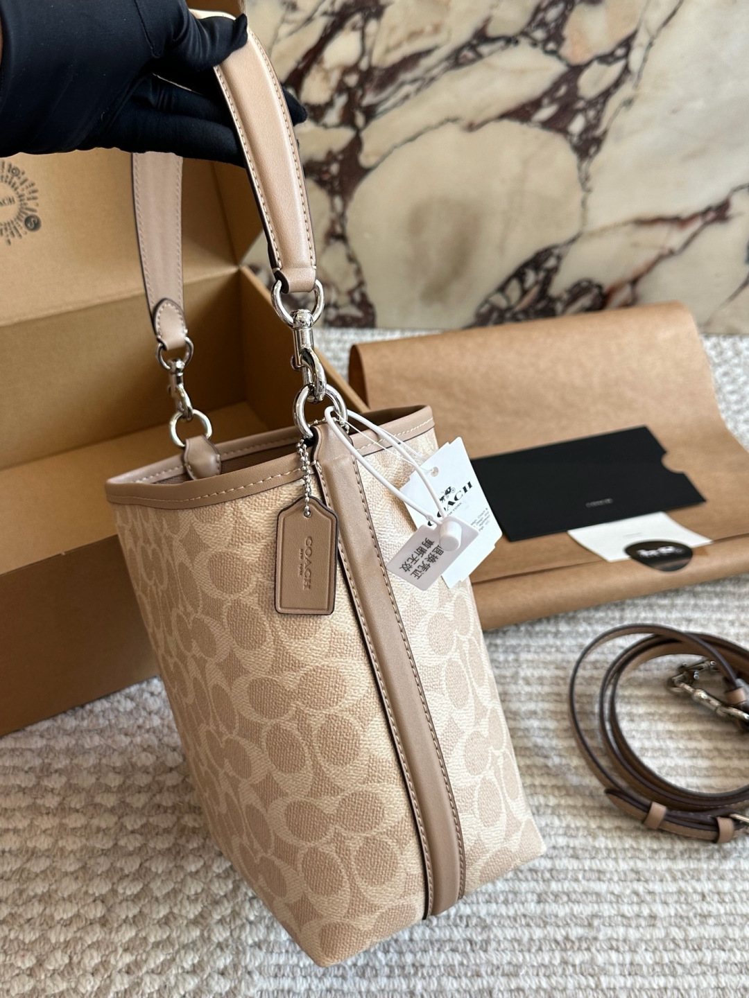 Coach Signature Pattern Bucket Bag — side