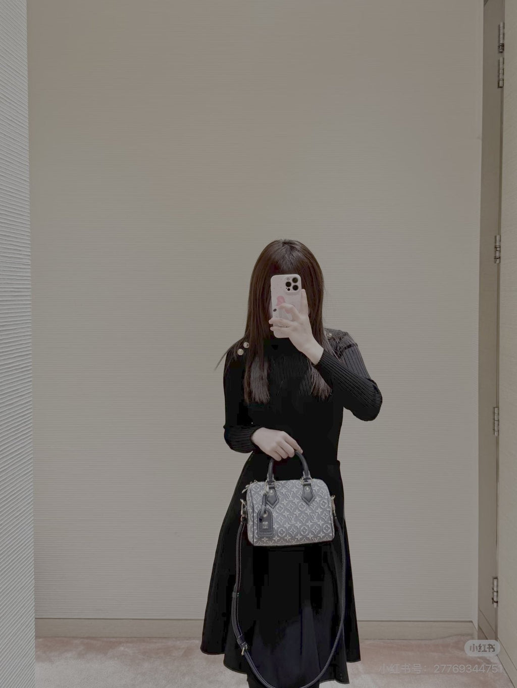 Louis Vuitton Speedy Blue-Gray Monogram Satchel — model