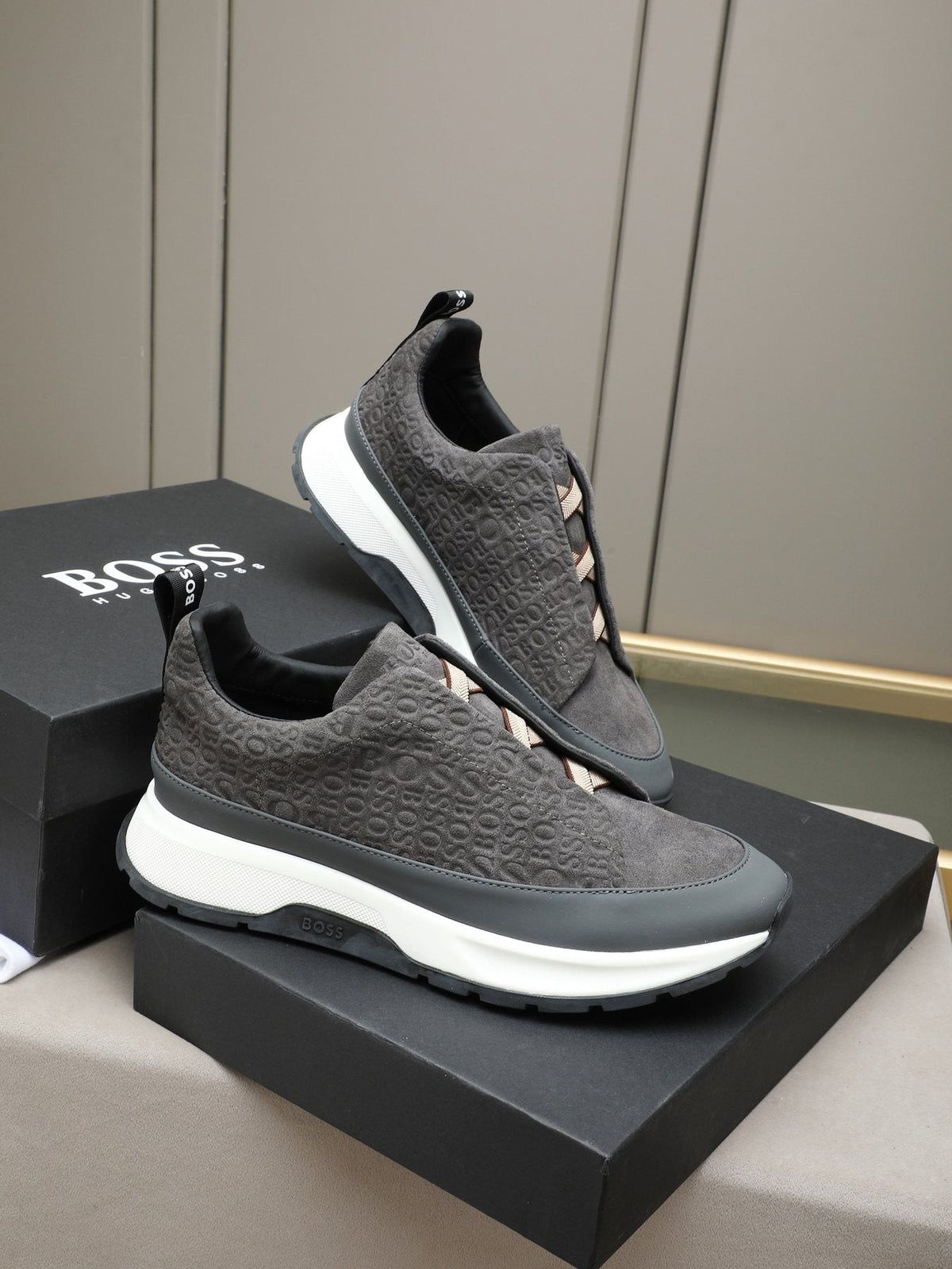 Hugo Boss Men's Textured Thick-Sole Slip-On Sneakers — front