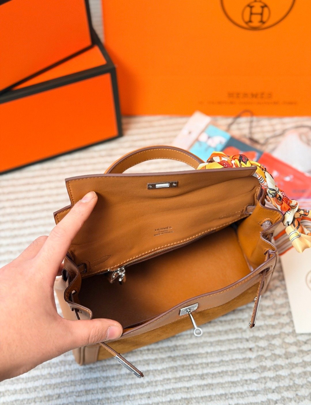 Hermès Kelly Top-Handle Bag with Silver-Tone Hardware — detail