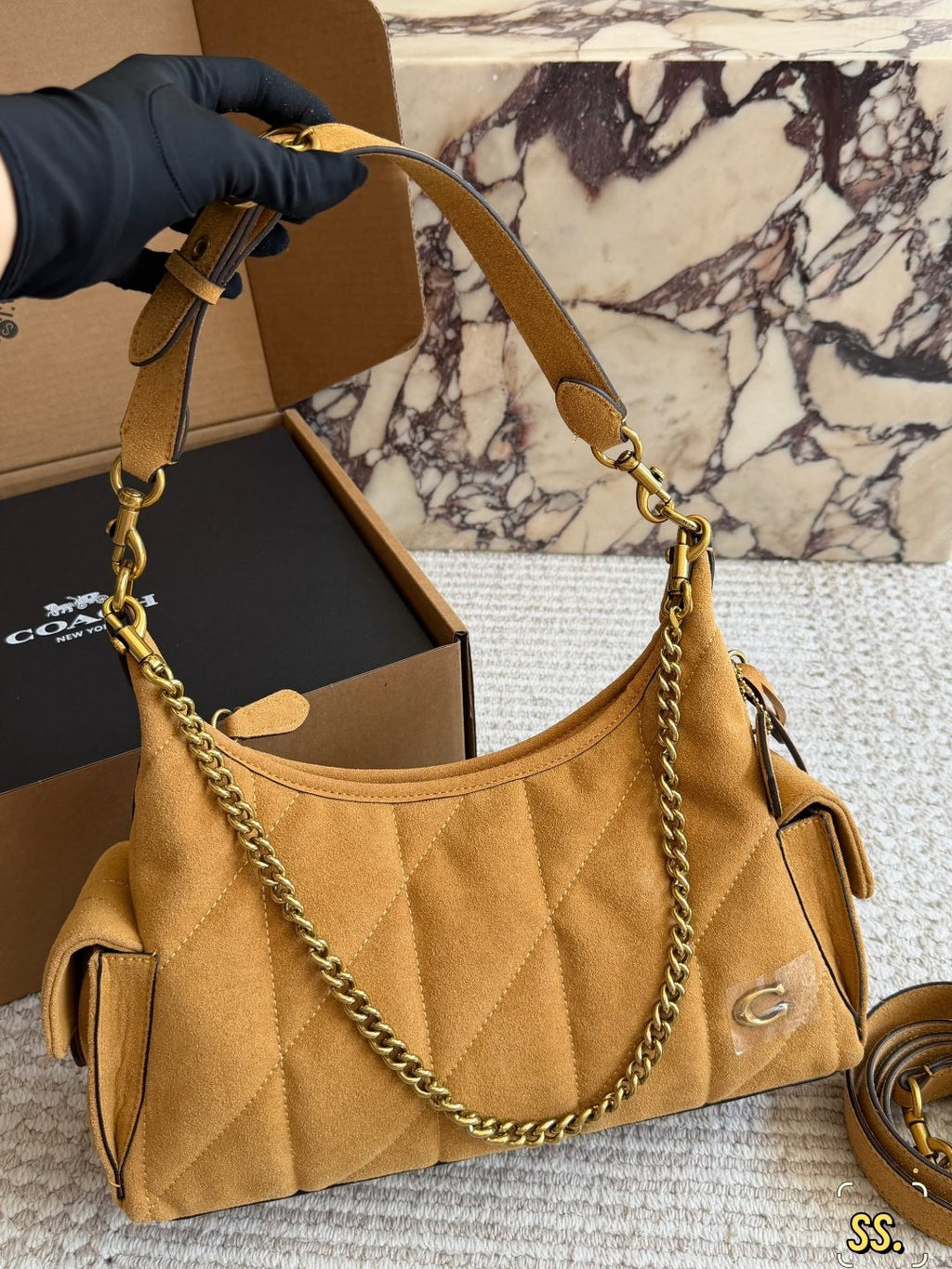 Coach Tan Diamond-Quilted Shoulder Bag — hero