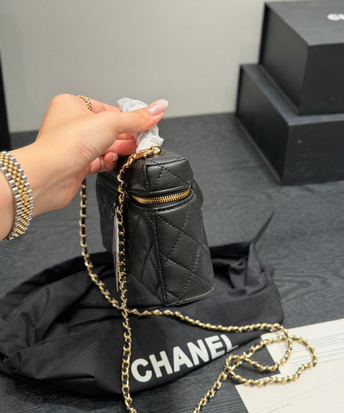 Chanel Quilted Vanity Top-Handle Bag — side