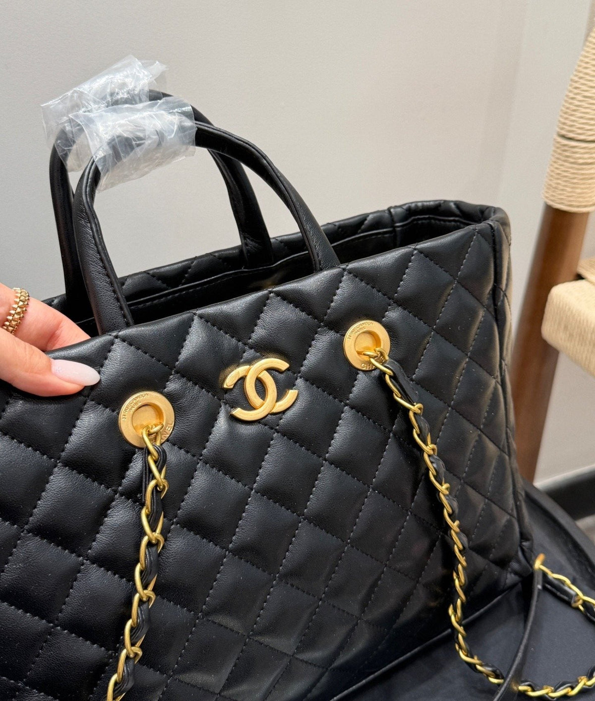 Chanel Diamond-Quilted Chain Tote — front