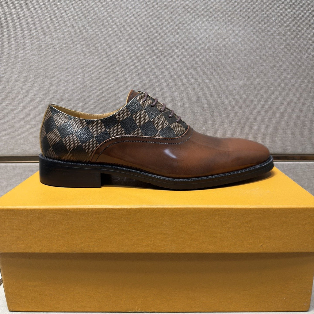 Louis Vuitton Checkered-Panel Lace-Up Dress Shoes — side