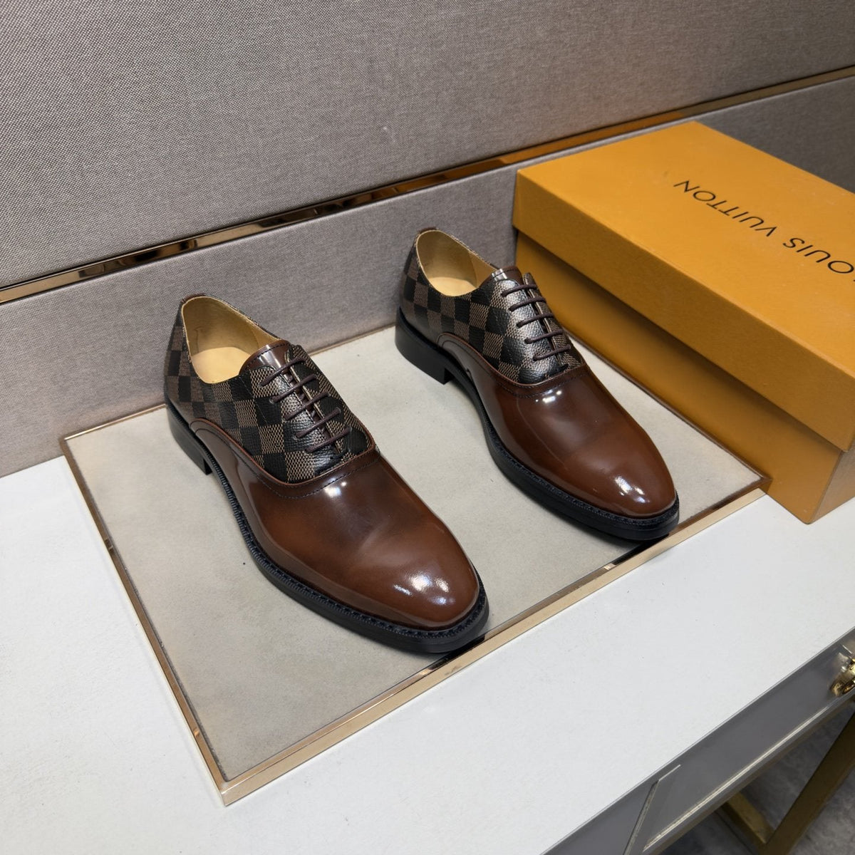 Louis Vuitton Checkered-Panel Lace-Up Dress Shoes — front